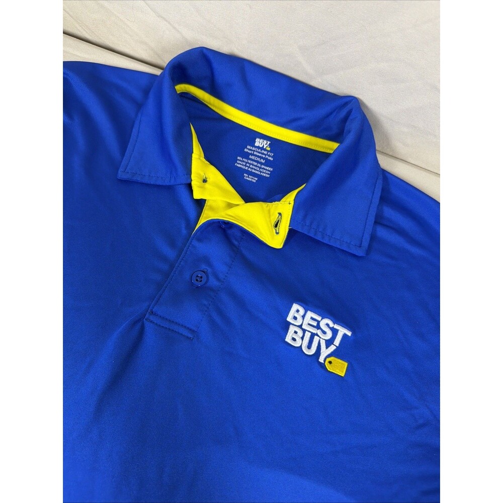 Best Buy Employee Uniform Polo Shirt Men’s Medium Blue Yellow Logo Workwear